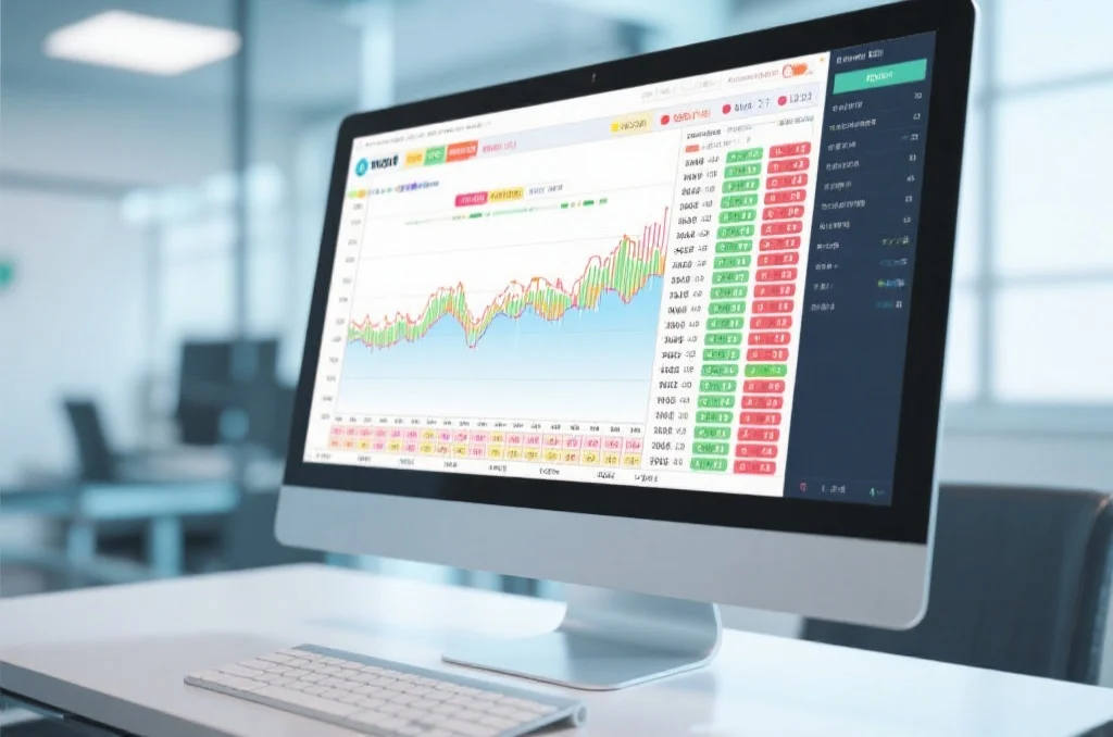 一张展示澳洲幸运5开奖结果走势图的高清电脑屏幕，数据排列整齐，环境明亮现代